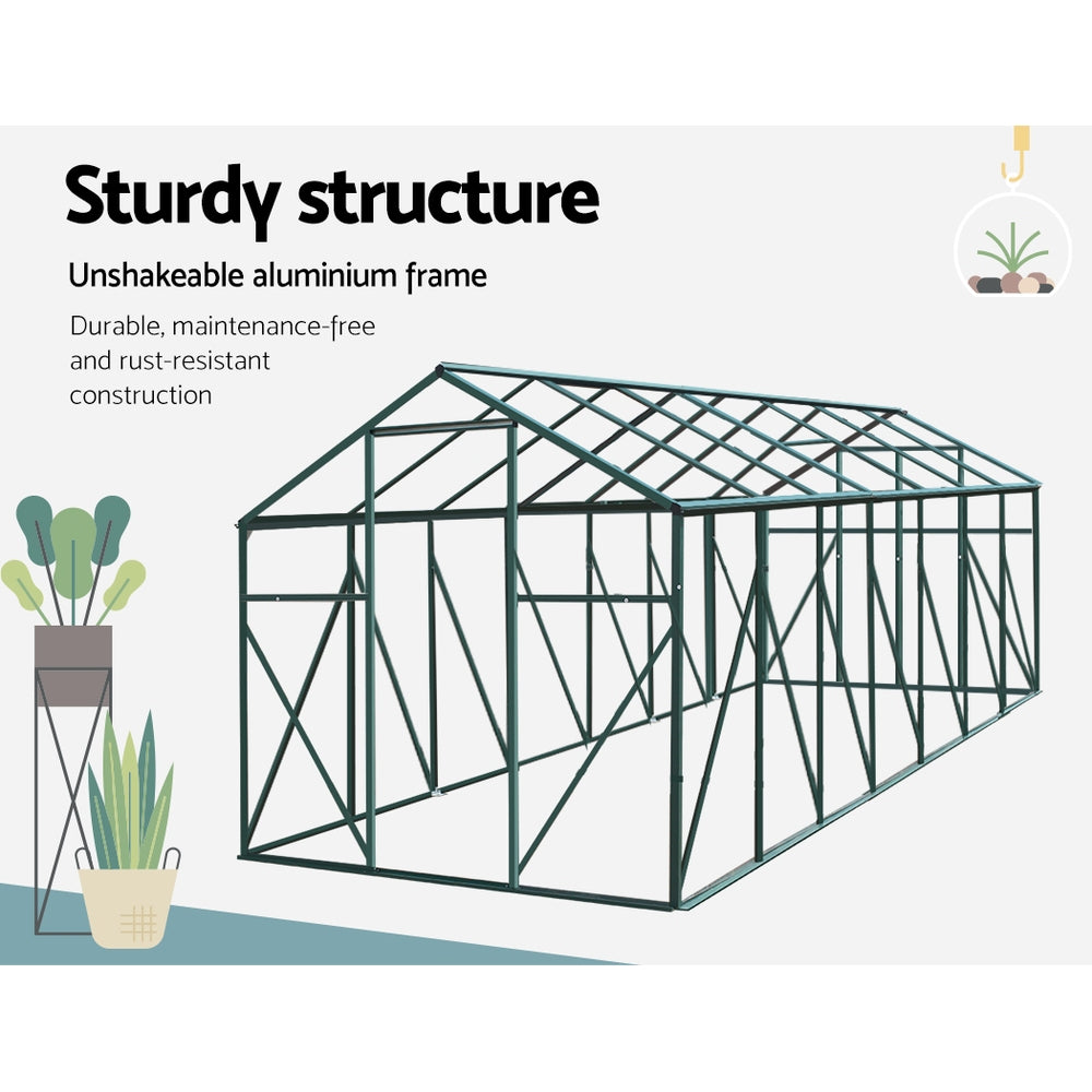 Greenfingers Greenhouse 4.43x2.44x2.15m Aluminium Green House Garden Shed
