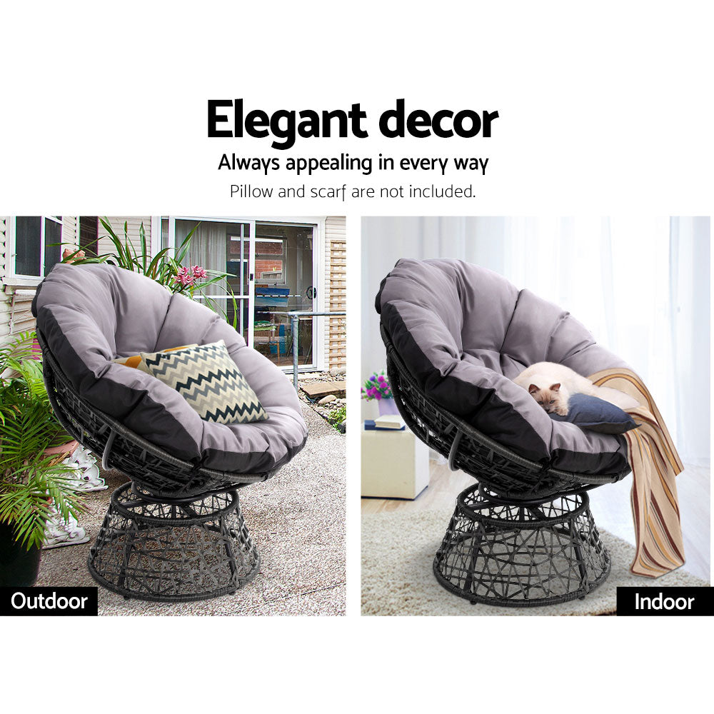 Papasan Chair and Side Table - Black