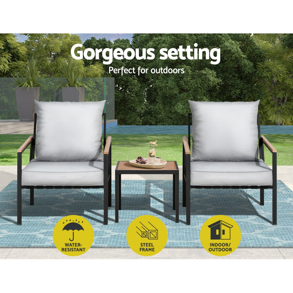 3pc Outdoor Black Furniture Bistro Setting 