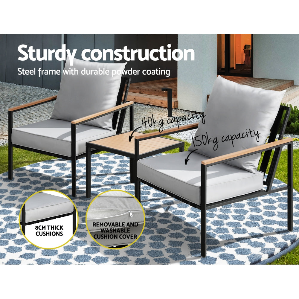 3pc Outdoor Black Furniture Bistro Setting 