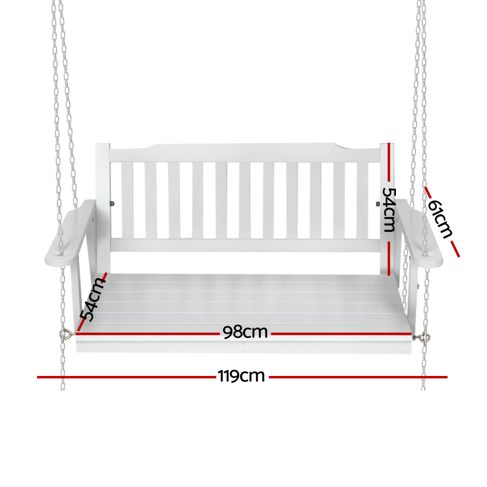 2 Seater White Porch Swing Chair with Chain Wooden Garden Bench