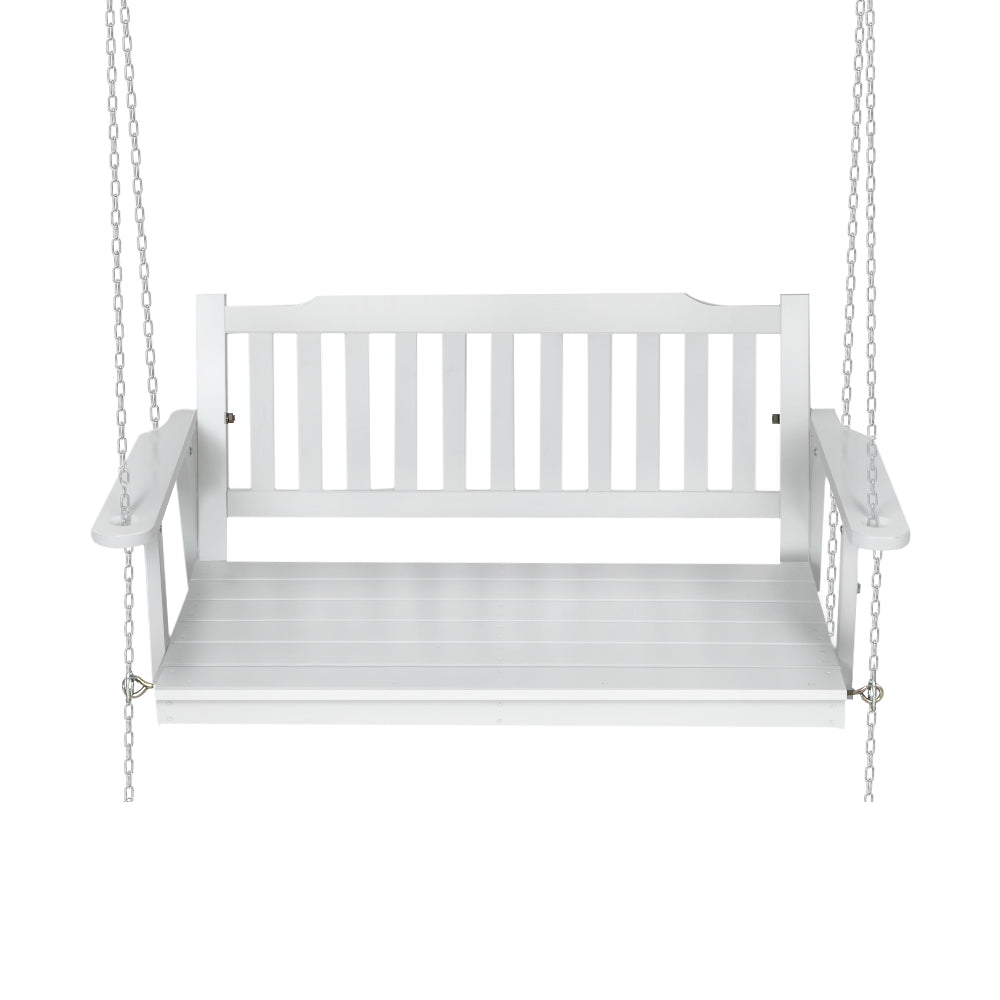 2 Seater White Porch Swing Chair with Chain Wooden Garden Bench