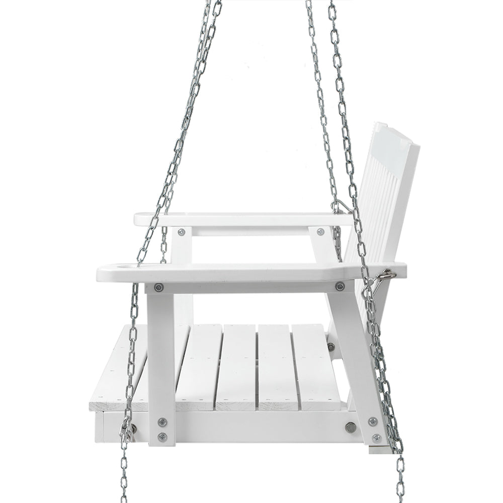 2 Seater White Porch Swing Chair with Chain Wooden Garden Bench
