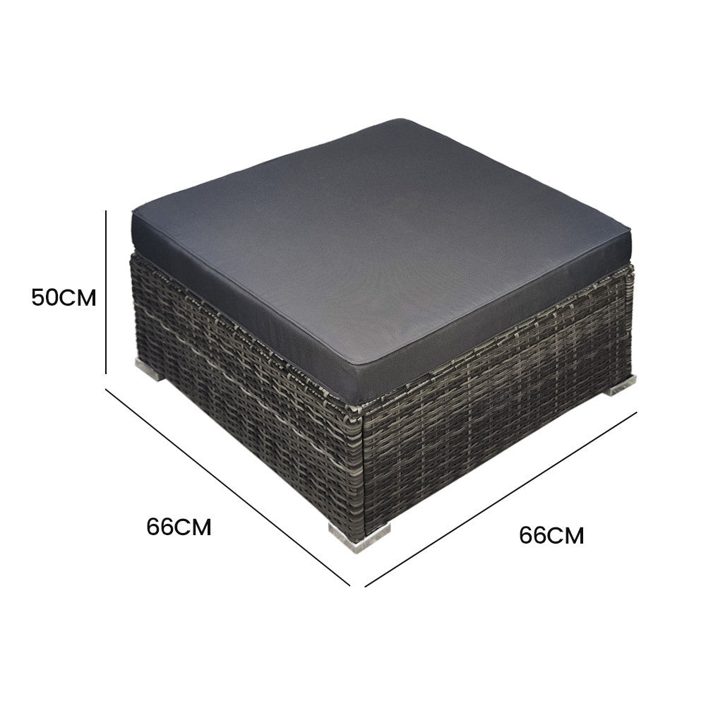 London Rattan 1 Seater Outdoor Ottoman Modular Wicker Lounge Grey