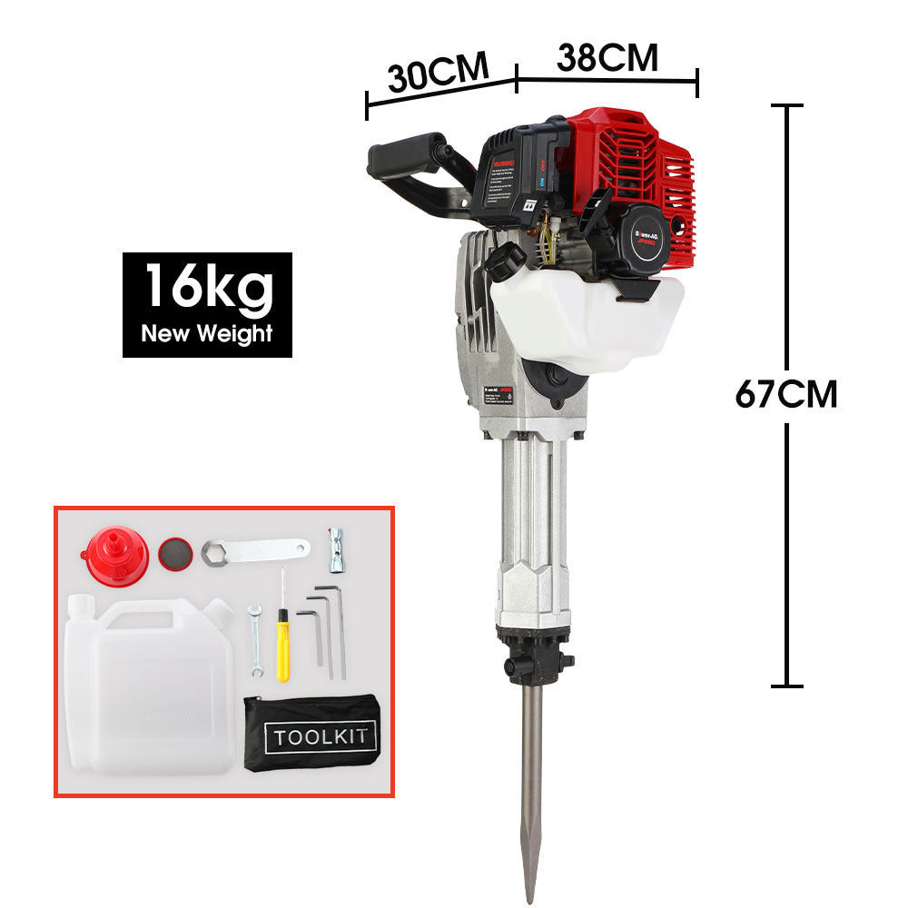 Baumr 2 Stroke 52cc Petrol Jackhammer, with 2 Chisels, Carry Bag