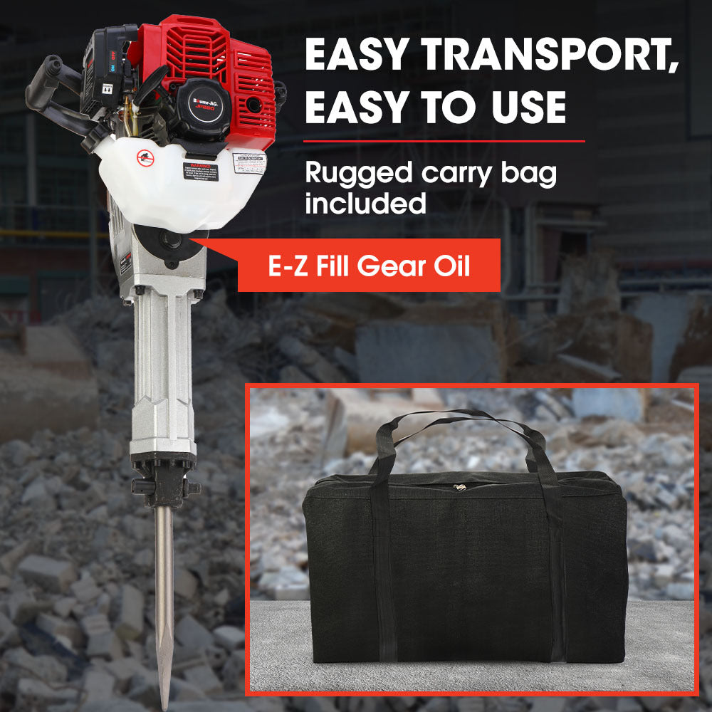 Baumr 2 Stroke 52cc Petrol Jackhammer, with 2 Chisels, Carry Bag