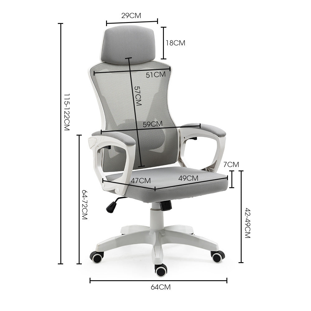 FORTIA Ergonomic Mesh Office Chair Computer Seat with Headrest Adjustable Recline White/Grey