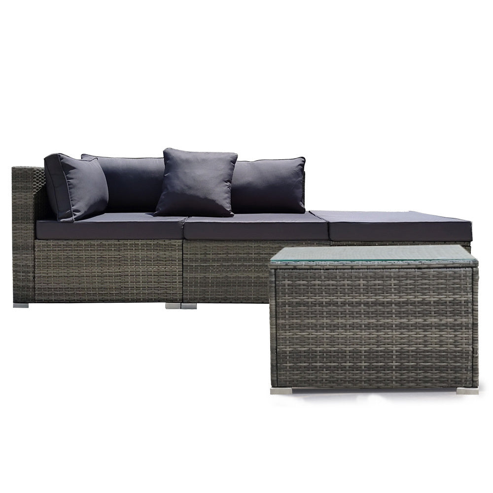 3 Seater Daydream Outdoor Grey Wicker Lounge Sofa Furniture Set with Ottoman
