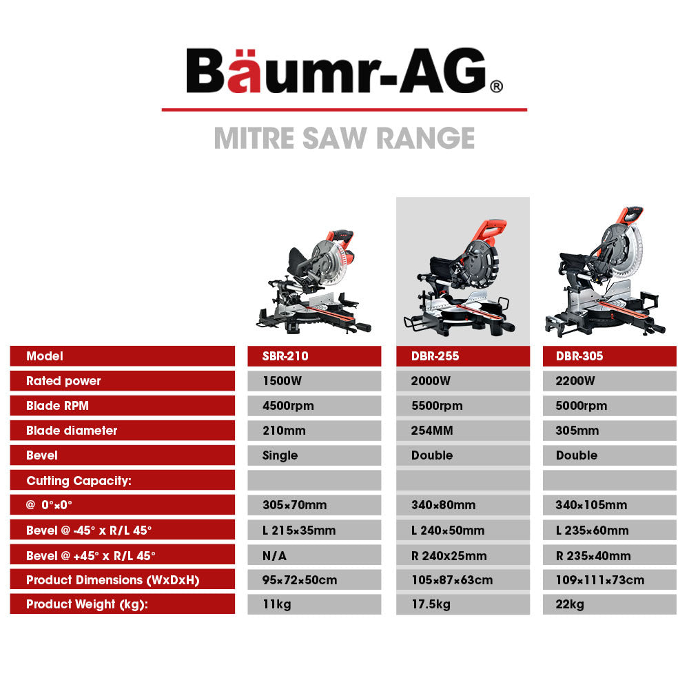 Baumr 254mm Dual Bevel Sliding Compound Mitre Drop Saw