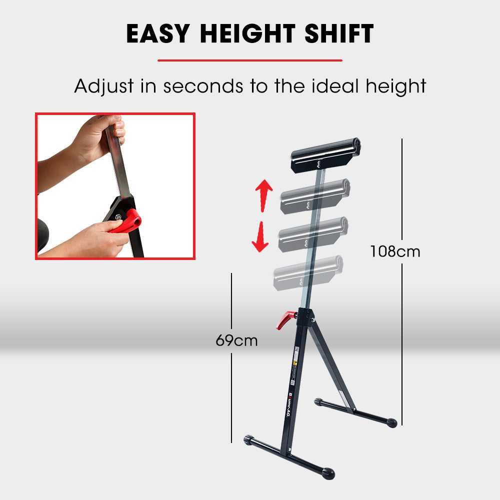 Baumr Height Adjustable Roller Support Stand, 60kg Capacity, Folding