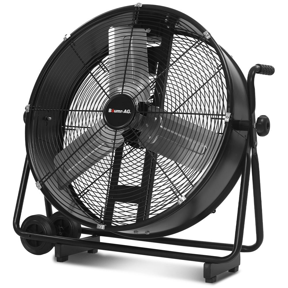 Baumr 24" 610mm 260W Industrial Mobile Floor Drum Fan, Tilting, Large, Commercial, Heavy-duty Frame, EESS Certified