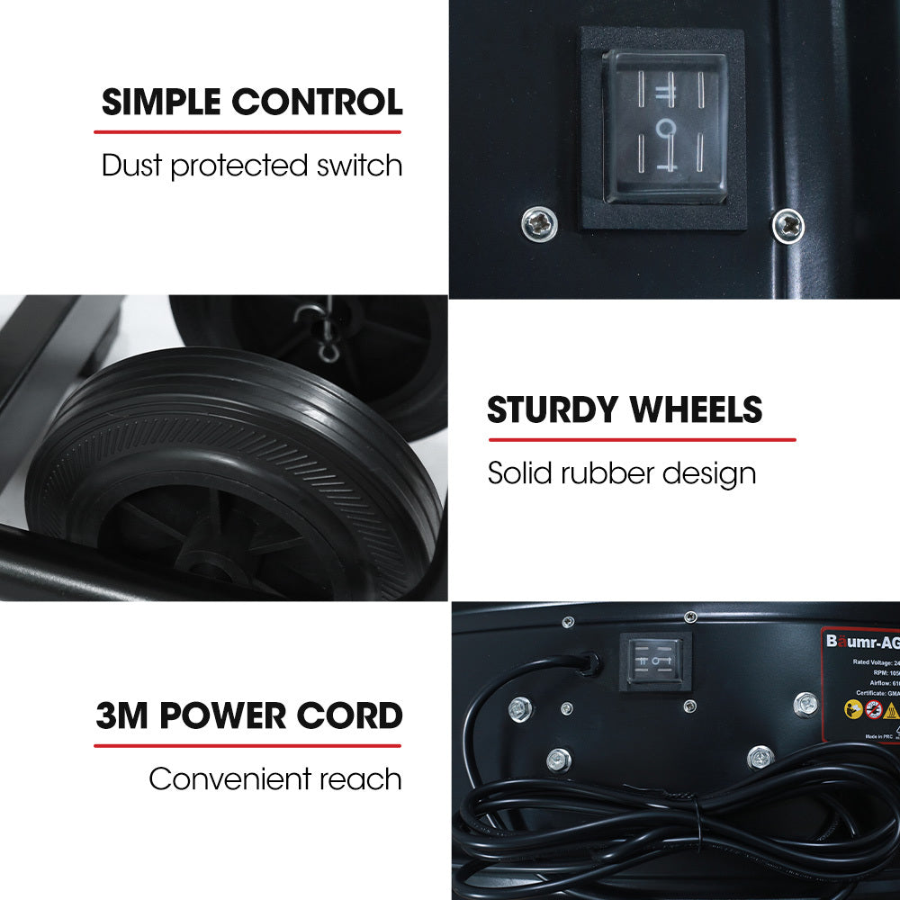 Baumr 24" 610mm 260W Industrial Mobile Floor Drum Fan, Tilting, Large, Commercial, Heavy-duty Frame, EESS Certified