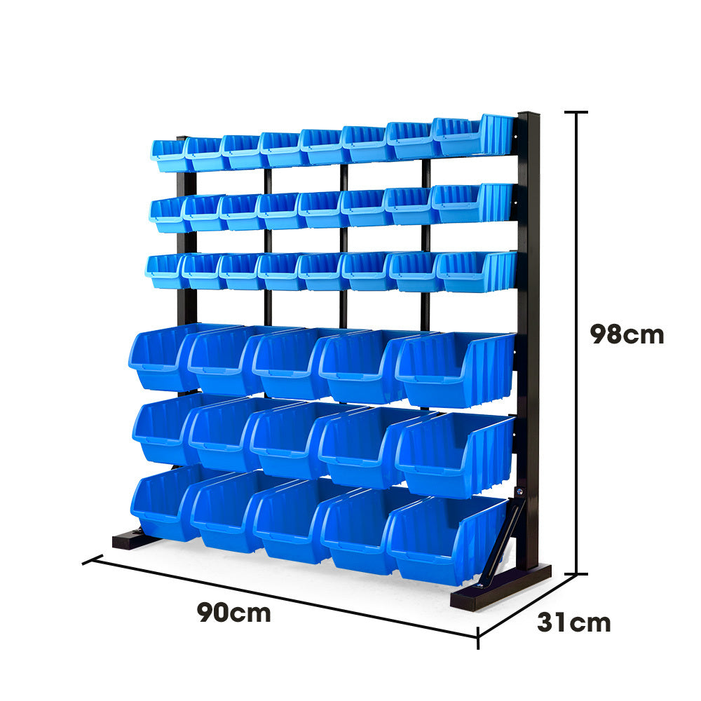 Baumr 39 Parts Bin Rack Storage System Floor Mount - Blue