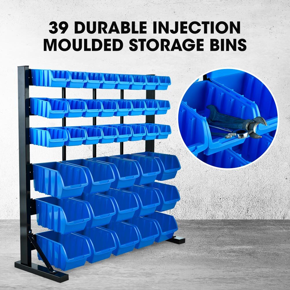 Baumr 39 Parts Bin Rack Storage System Floor Mount - Blue