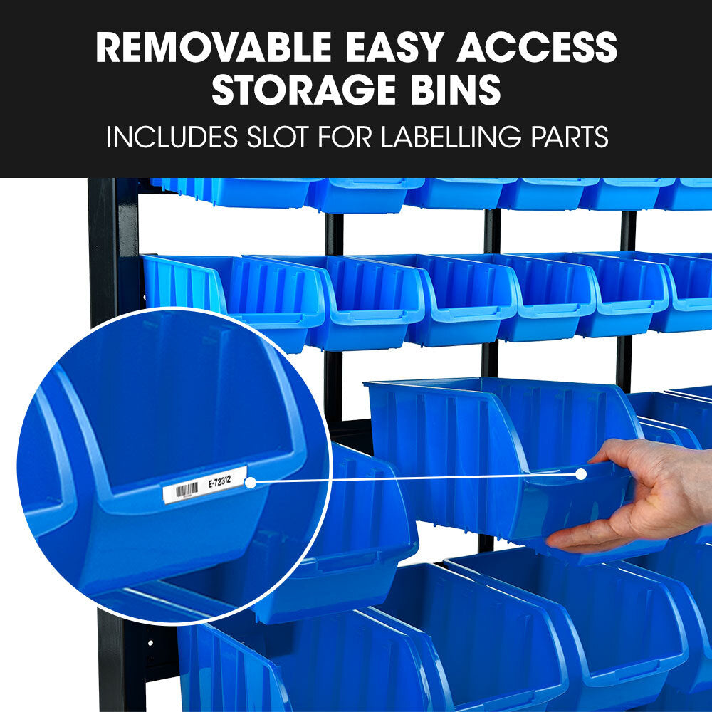 Baumr 39 Parts Bin Rack Storage System Floor Mount - Blue