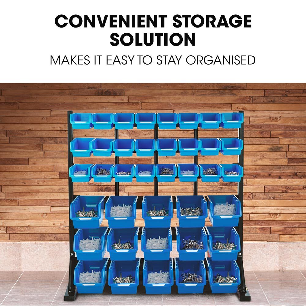 Baumr 39 Parts Bin Rack Storage System Floor Mount - Blue
