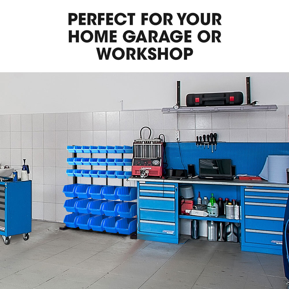 Baumr 39 Parts Bin Rack Storage System Floor Mount - Blue
