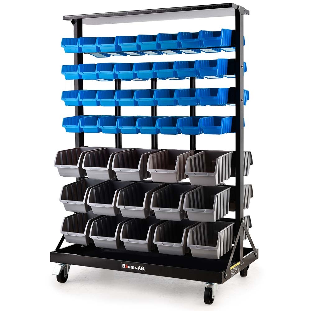 Baumr 94 Parts Bin Rack Storage System Mobile Double-Sided - Blue