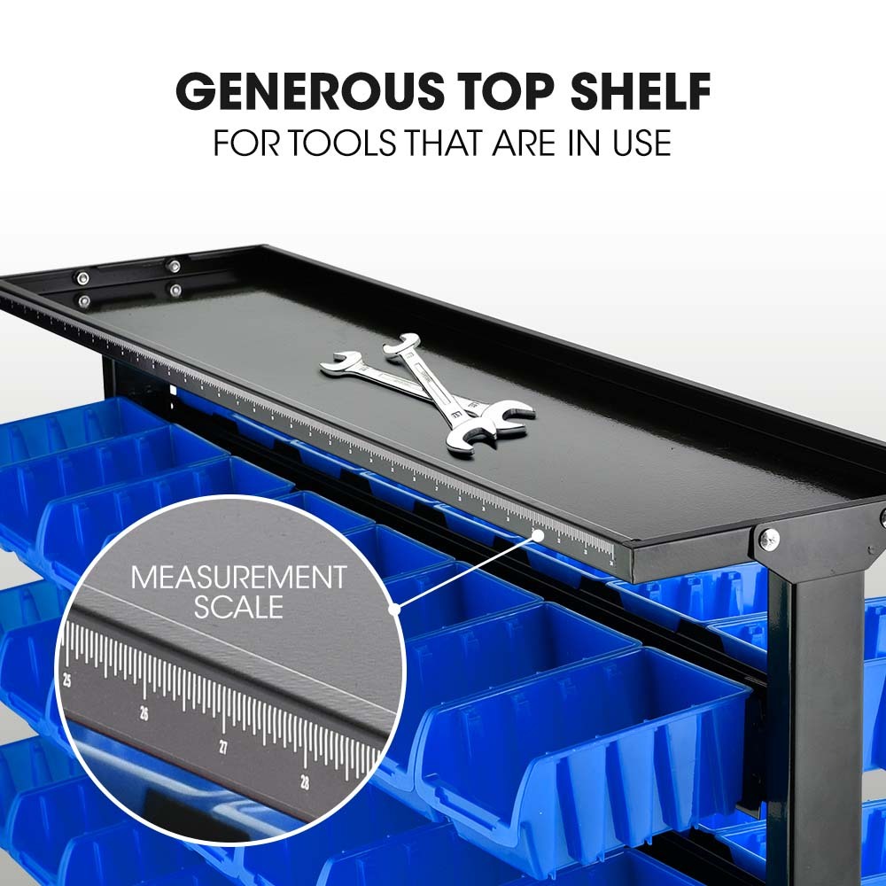 Baumr 94 Parts Bin Rack Storage System Mobile Double-Sided - Blue