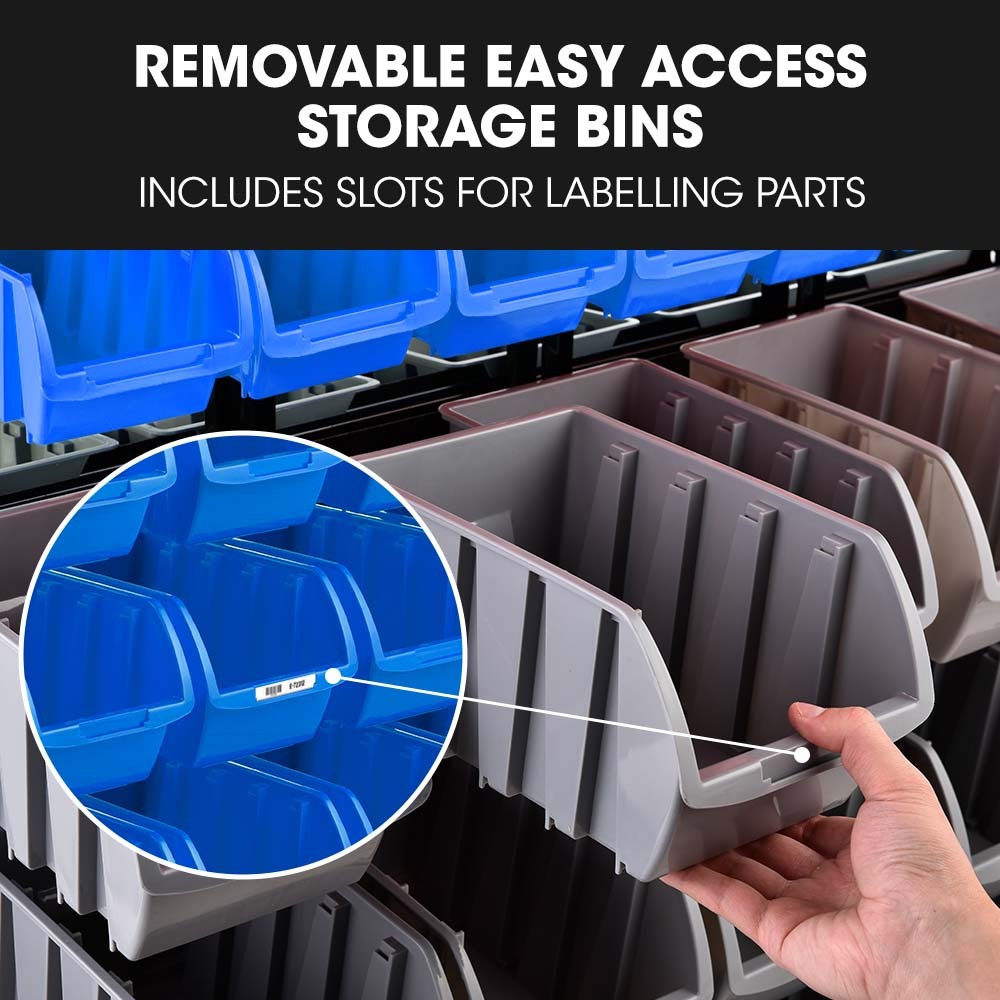 Baumr 94 Parts Bin Rack Storage System Mobile Double-Sided - Blue