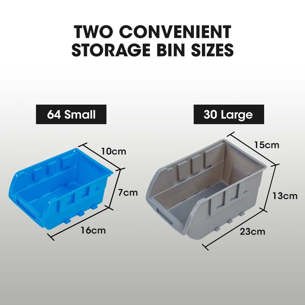 Baumr 94 Parts Bin Rack Storage System Mobile Double-Sided - Blue