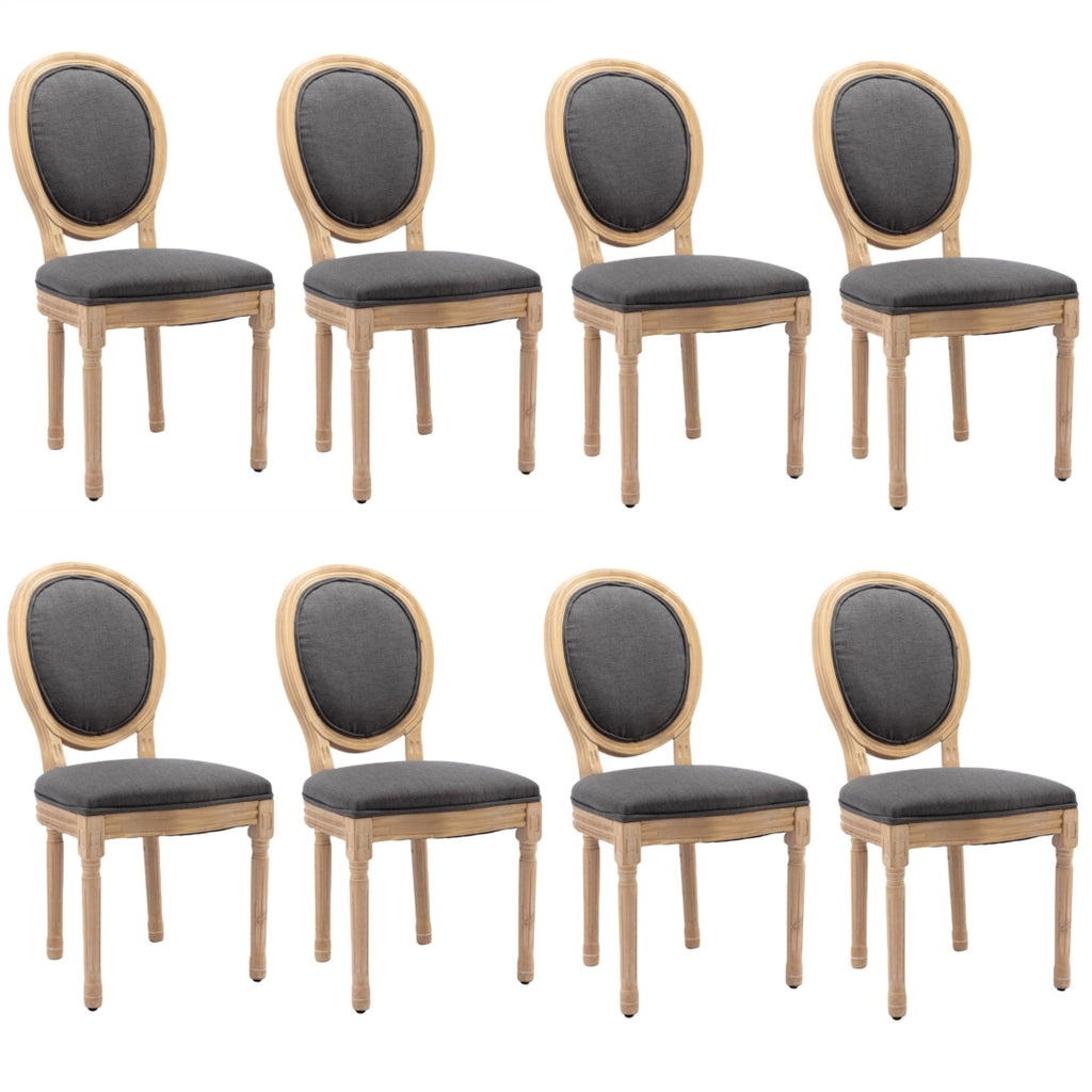 AADEN 8x Linen Dining Chairs with Solid Wood Legs Grey