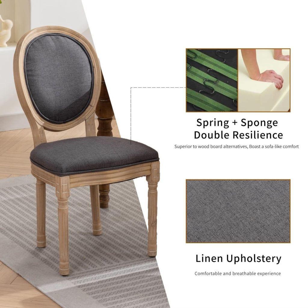 AADEN 8x Linen Dining Chairs with Solid Wood Legs Grey