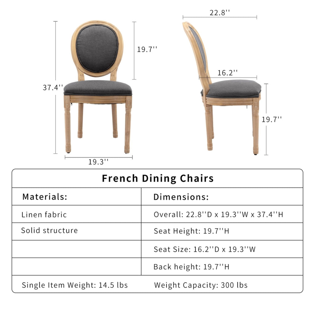 AADEN 8x Linen Dining Chairs with Solid Wood Legs Grey