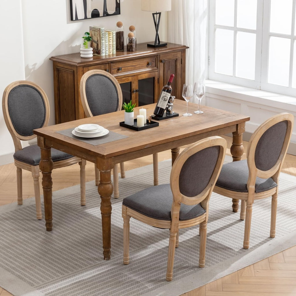 AADEN 8x Linen Dining Chairs with Solid Wood Legs Grey