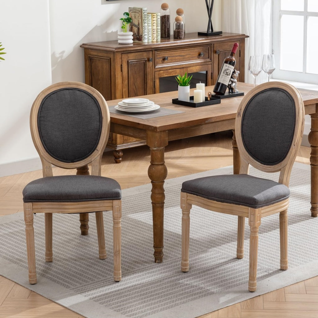 AADEN 8x Linen Dining Chairs with Solid Wood Legs Grey