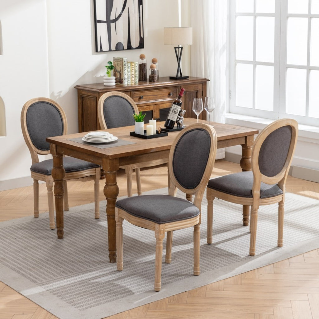AADEN 8x Linen Dining Chairs with Solid Wood Legs Grey