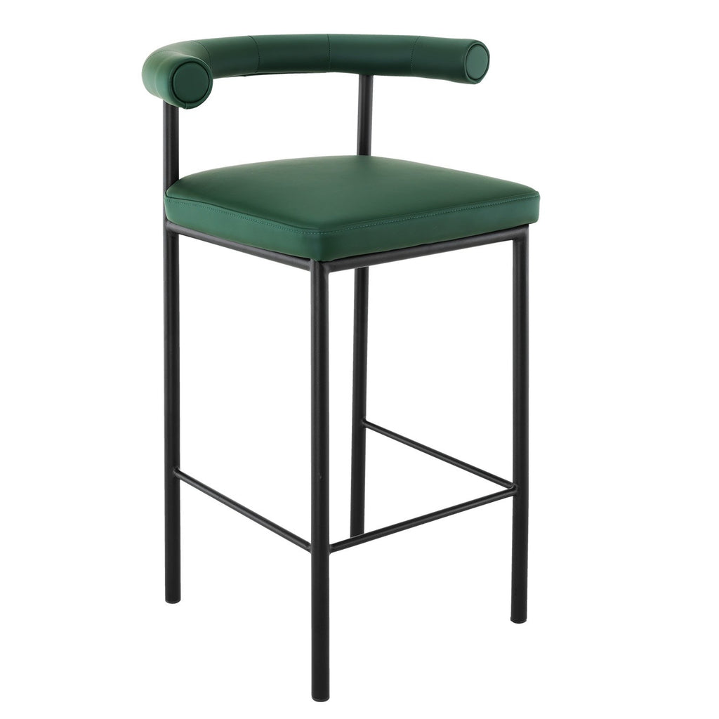 Sarantino Cedric Leather Bar Stool W/ High-density Foam Upholstered on Iron Frame Green