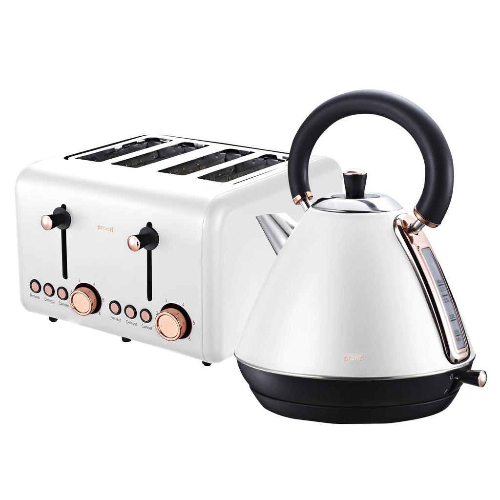 Pronti Rose Trim White Toaster & Kettle Bundle 