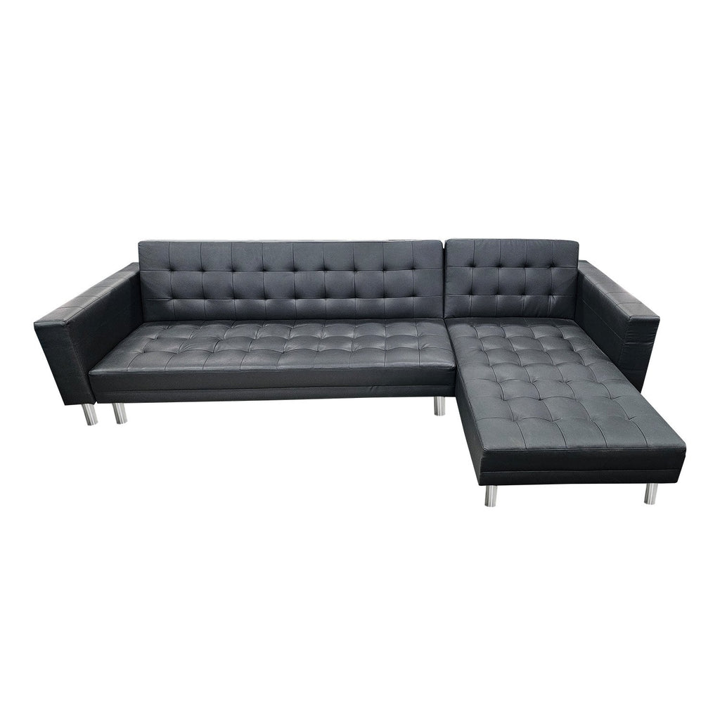 Sarantino Corner Faux Leather Sofa Bed Couch with Chaise Black