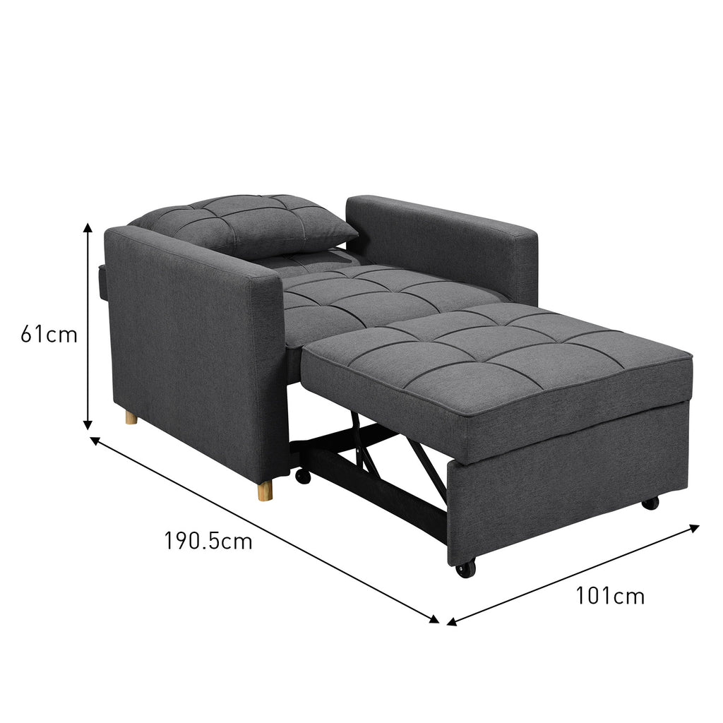 Sarantino Suri 3 in 1 Convertible Lounge Chair Bed Dark Grey