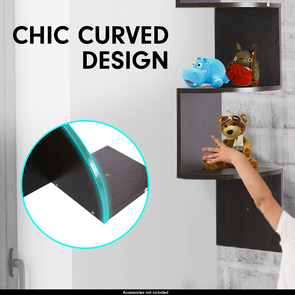 Sarantino 5 Tier Corner Wall Shelf Display Shelves Dvd Book Storage Rack Dark Brown