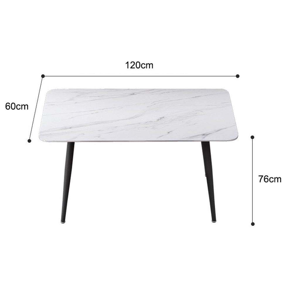 120x60cm Glossy White Minimalist Slate Kitchen Dining Table Marble Solid Metal Legs