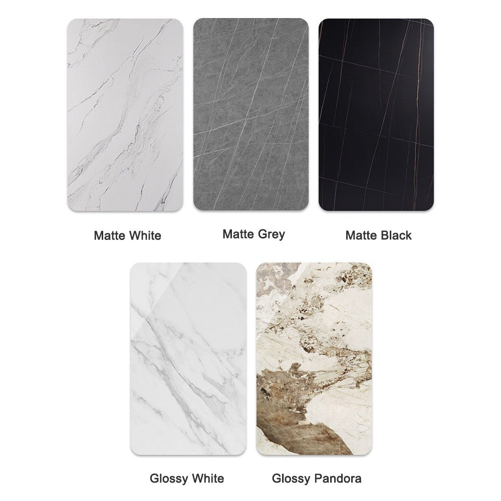 120x60cm Glossy White Minimalist Slate Kitchen Dining Table Marble Solid Metal Legs