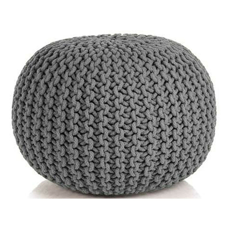 Braided Ottoman Pouffe Footstool Hand Knitted Grey