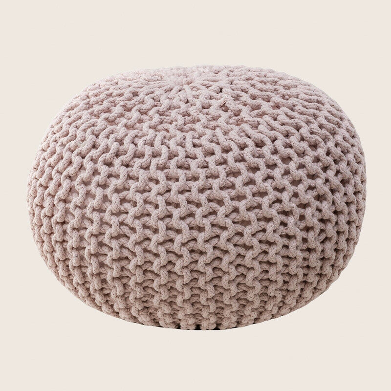 Braided Ottoman Pouffe Footstool Hand Knitted Blush Pink