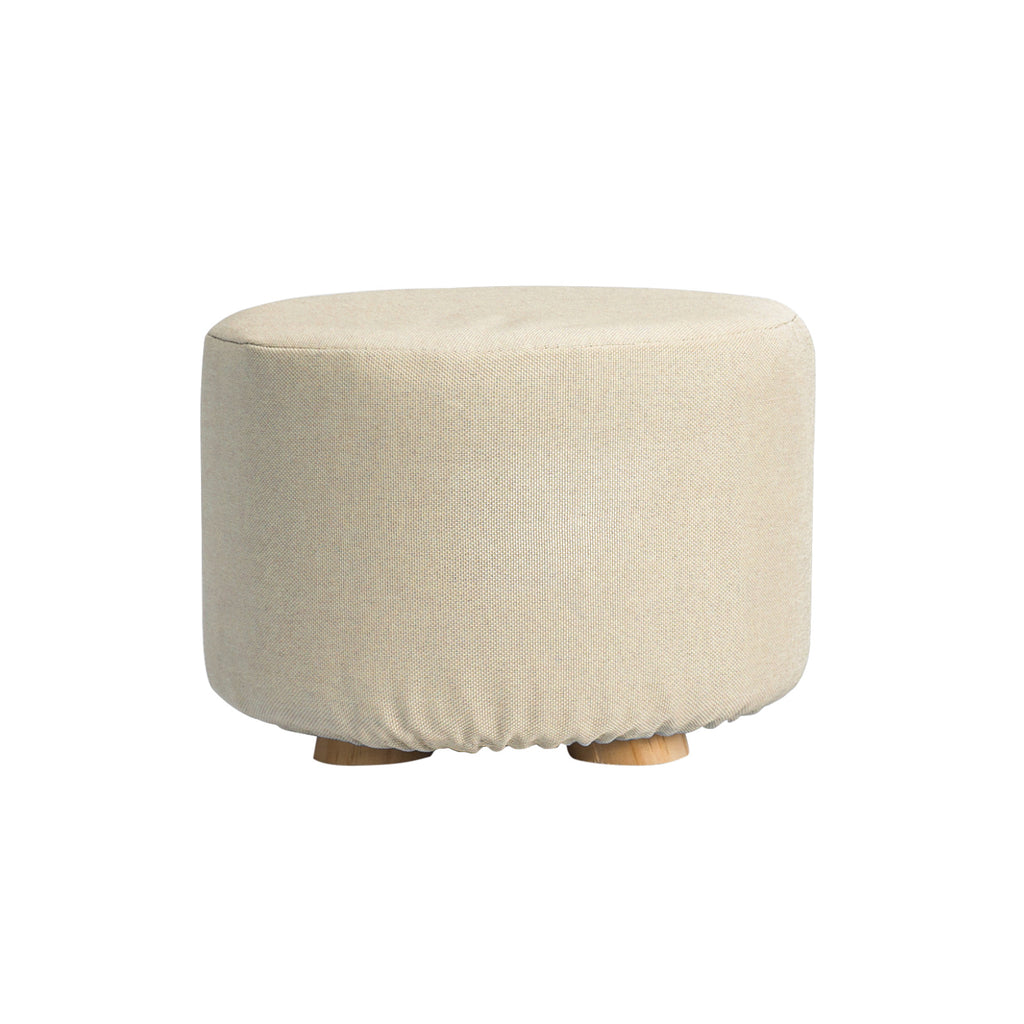 Fabric Ottoman Round Wooden Leg Foot Stool BEIGE