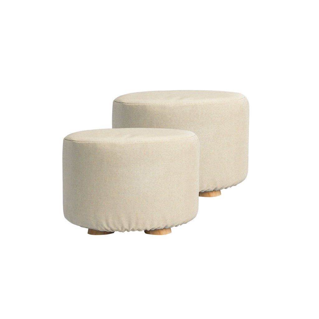 2X Fabric Ottoman Round Wooden Leg Foot Stool BEIGE