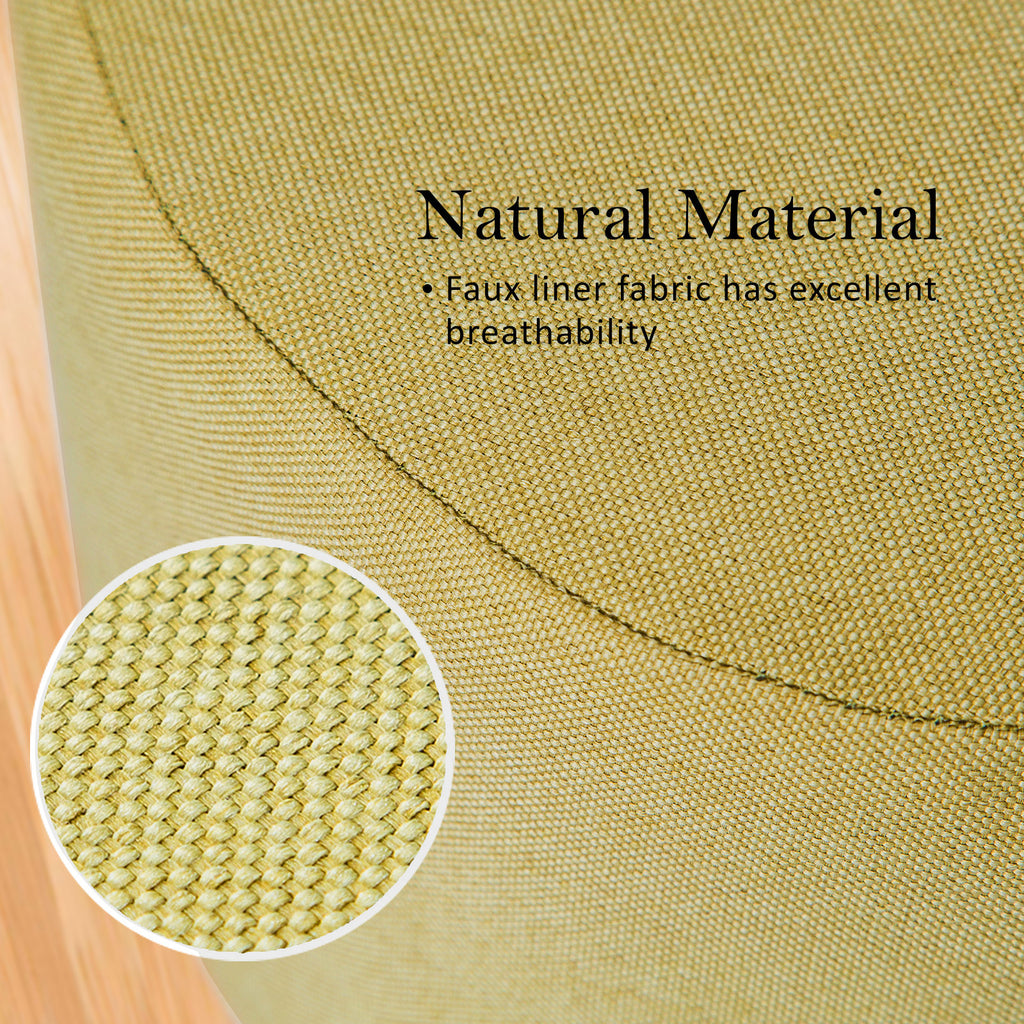 Fabric Ottoman Round Wooden Leg Foot Stool MUSTARD YELLOW