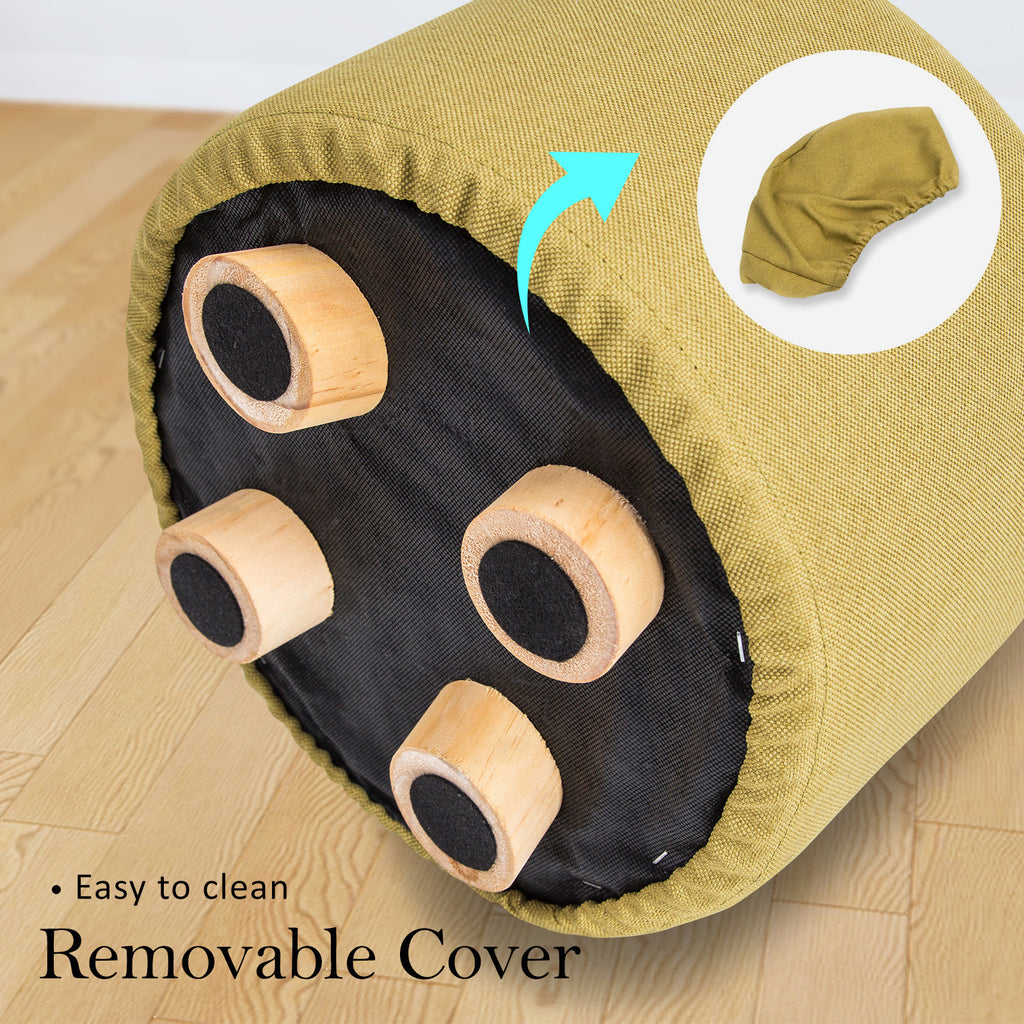 Fabric Ottoman Round Wooden Leg Foot Stool MUSTARD YELLOW