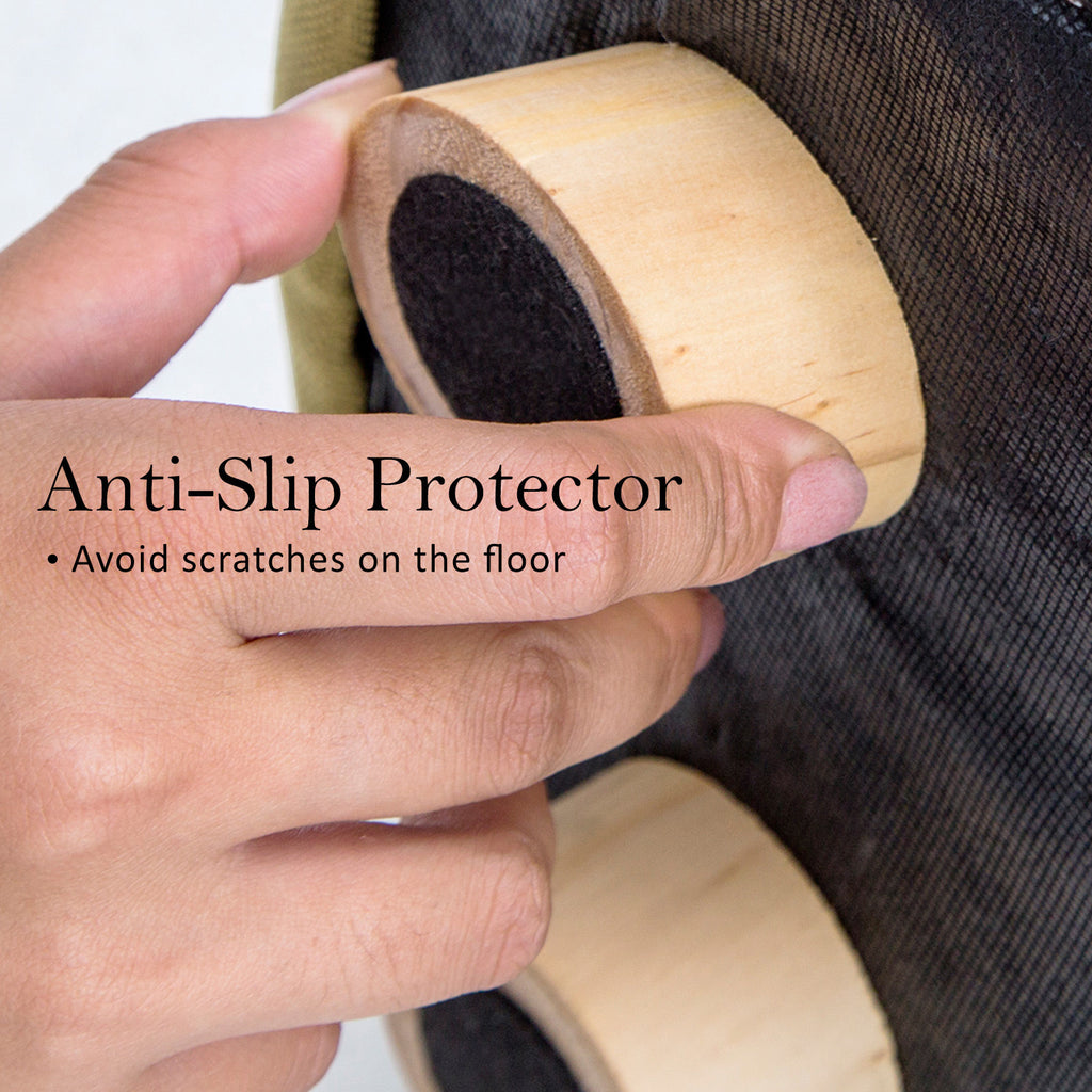 Fabric Ottoman Round Wooden Leg Foot Stool MUSTARD YELLOW