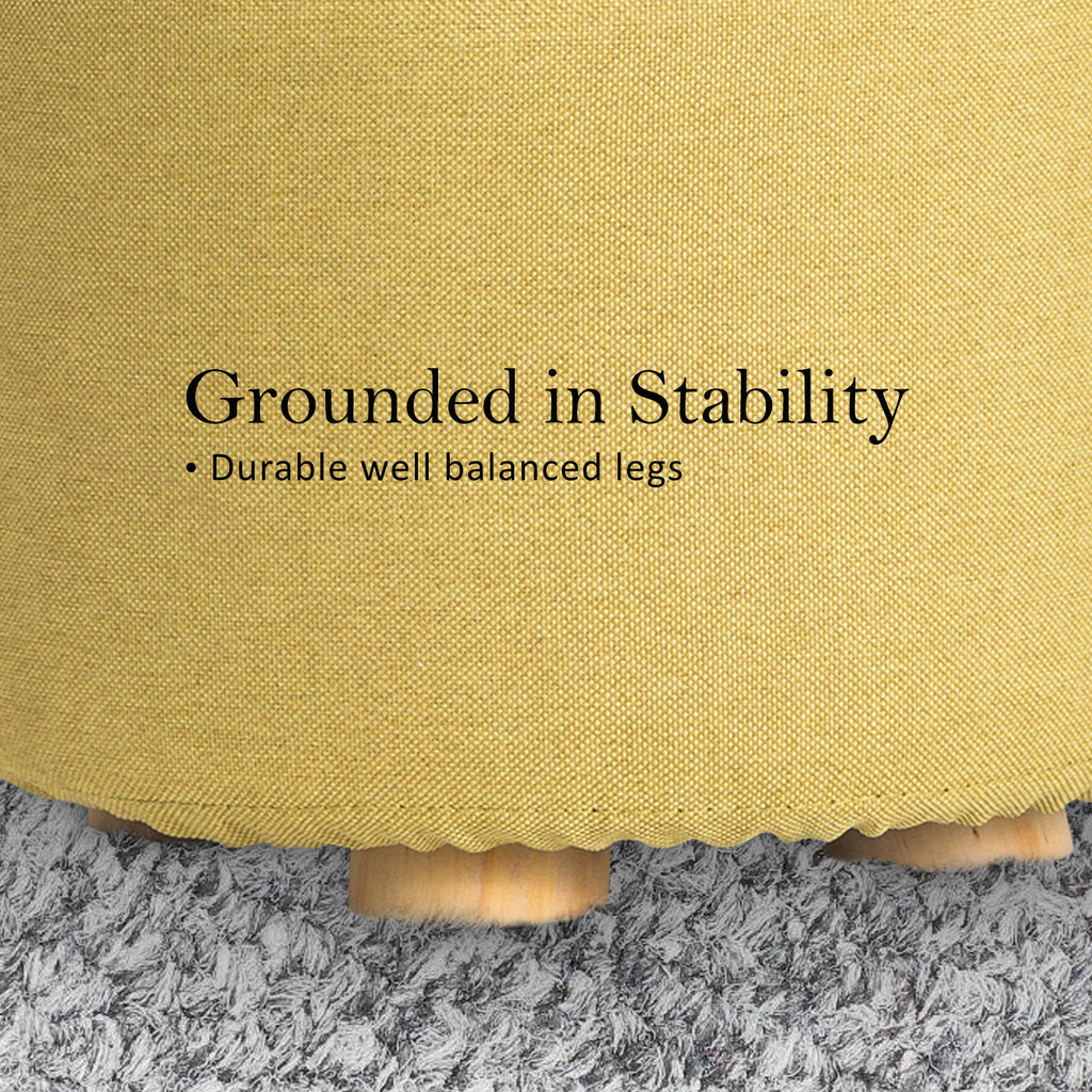 Fabric Ottoman Round Wooden Leg Foot Stool MUSTARD YELLOW