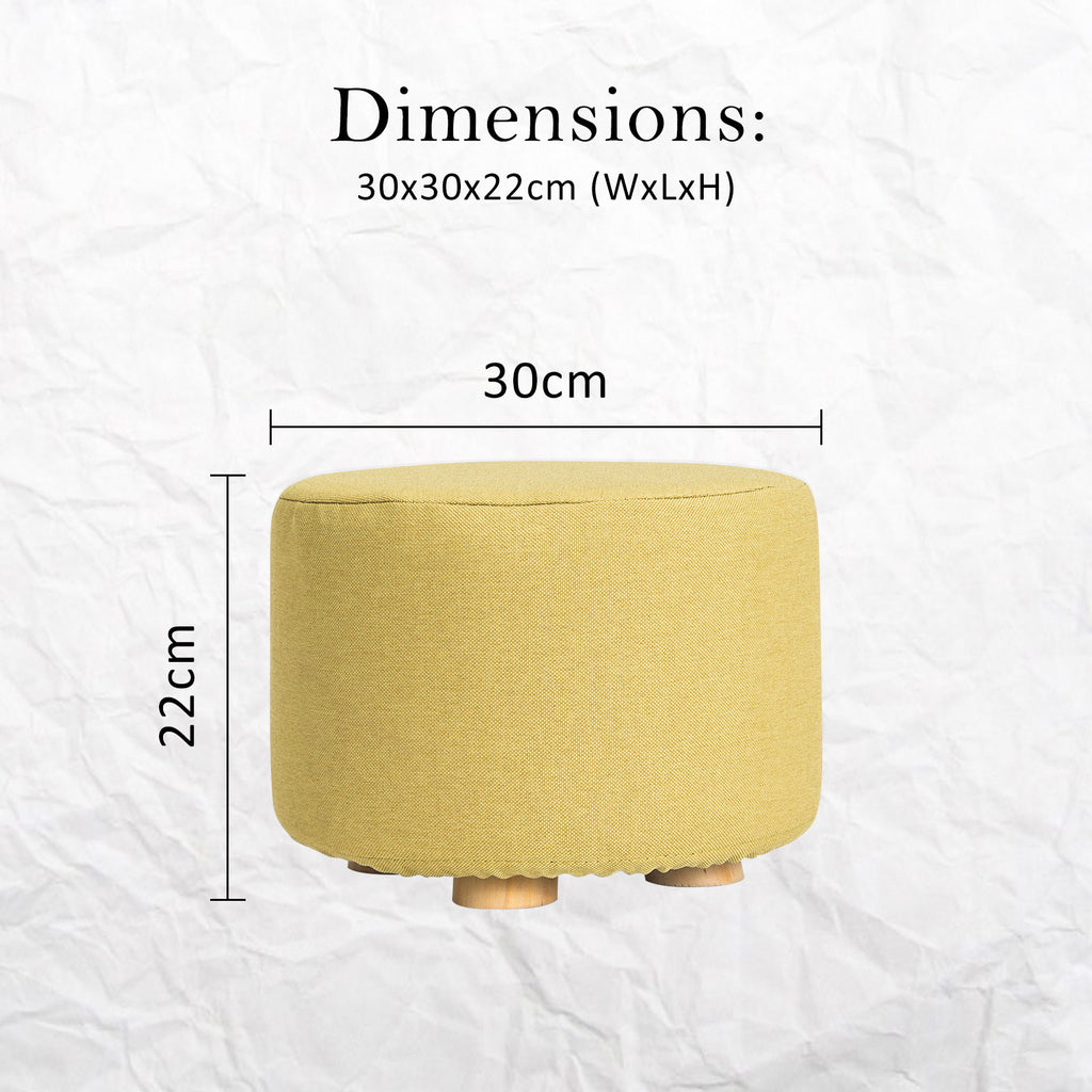 Fabric Ottoman Round Wooden Leg Foot Stool MUSTARD YELLOW