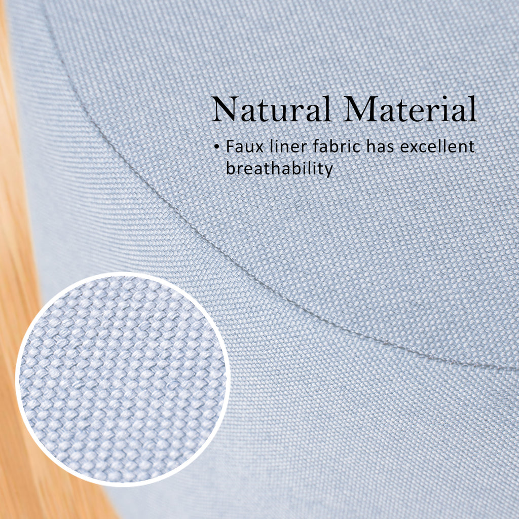 Fabric Ottoman Round Wooden Leg Foot Stool LIGHT BLUE