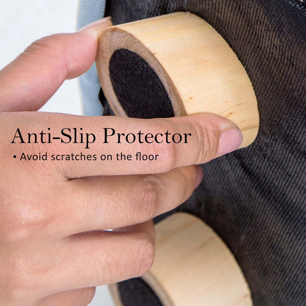 Fabric Ottoman Round Wooden Leg Foot Stool LIGHT BLUE