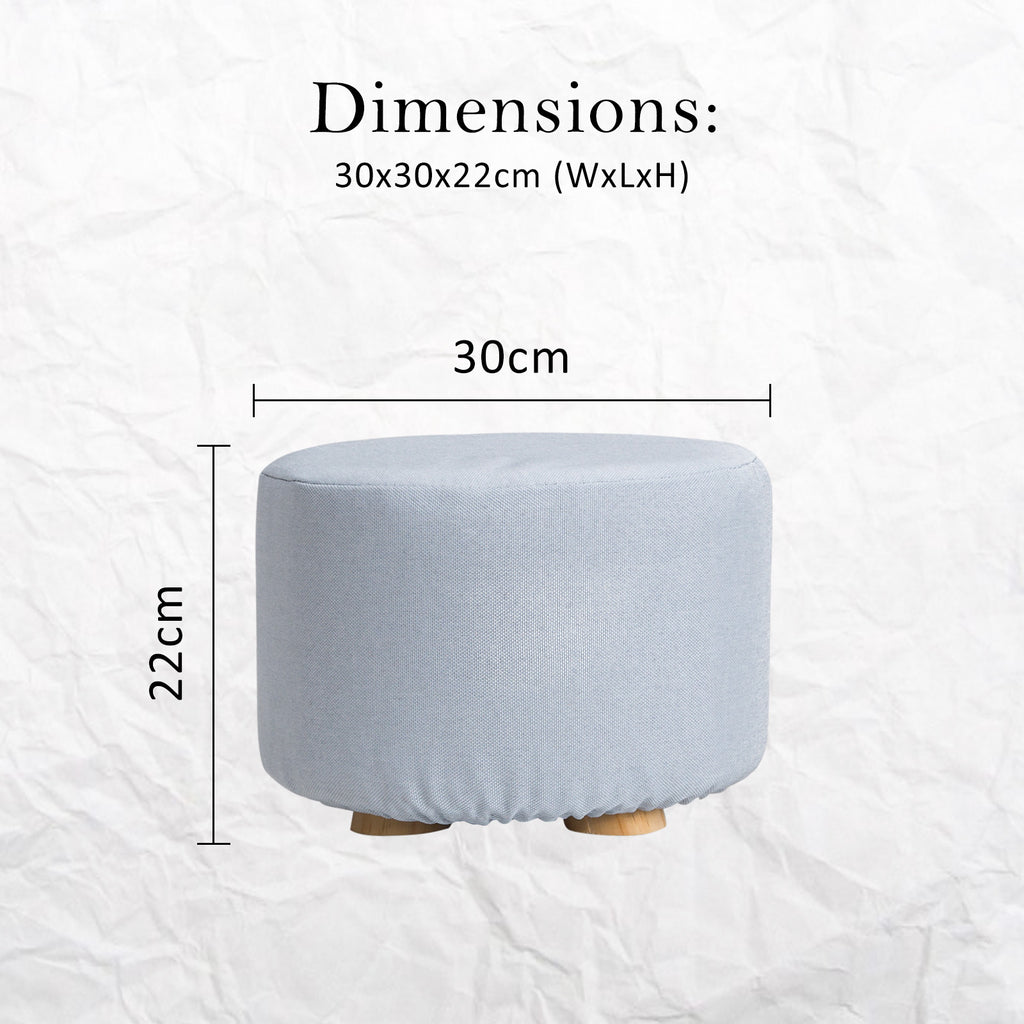 Fabric Ottoman Round Wooden Leg Foot Stool LIGHT BLUE